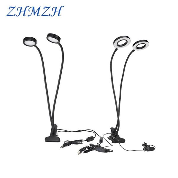 

book lights 10w 12w flexible double heads led desk lamps usb selfie ring lamp reading light with clip work dc5v 3000k 6500k