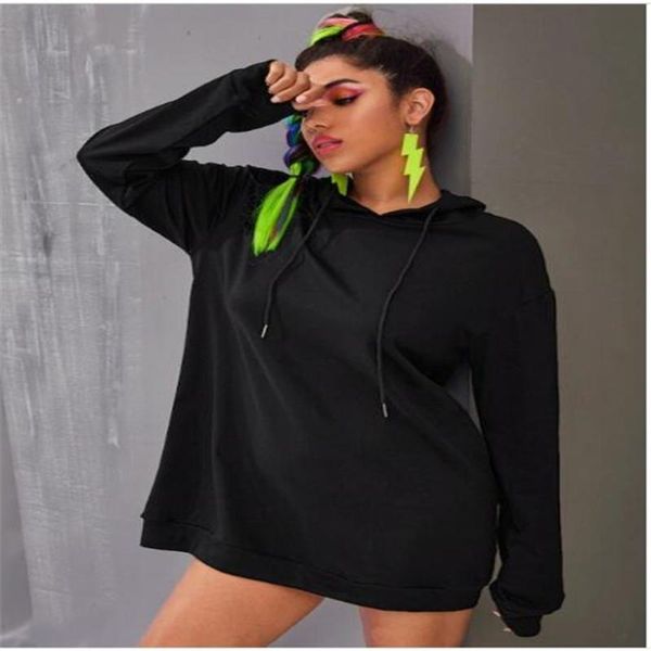 

women's hoodies & sweatshirts autumn 2021 street fashion harajuku women printing hooded sweatshirt languid lazy style black loose
