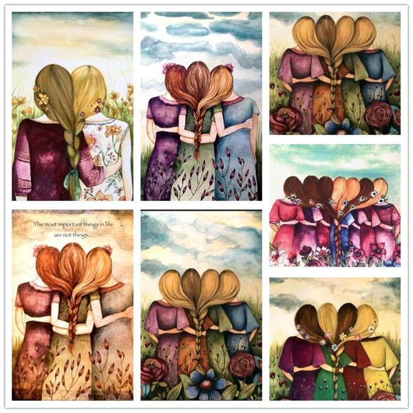 

diamond painting 5d diy friendship sisters mosaic embroidered cross stitch kit cartoon pattern home decoration art gift