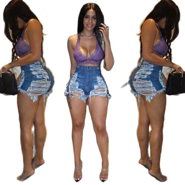 

women's shorts plus size 2xl 3xl summer women ripped hole denim jeans high waist pole dance, White;black