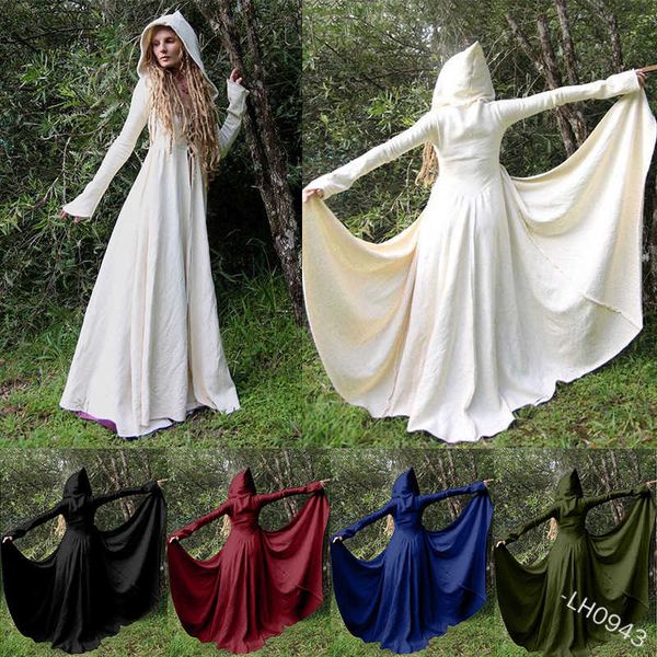 

2021 waist women's hooded long sleeve cape solid slim robe dress, Gray;blue