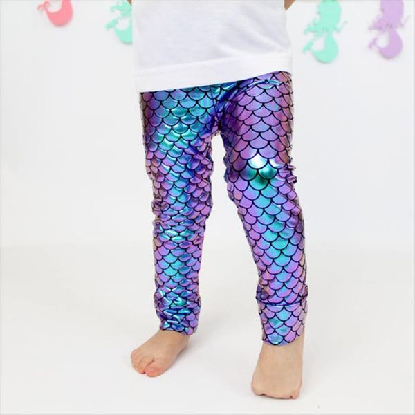 

girls mermaid pants leggings colorful digital printing summer style child kid costume, Blue