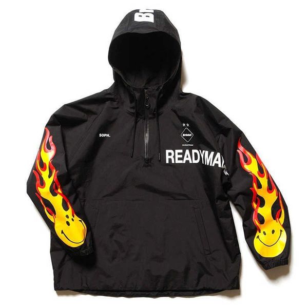 

men's jackets readymade co branded limited high street smiley face flame pressure glue half zipper jacket waterproof assault suit, Black;brown