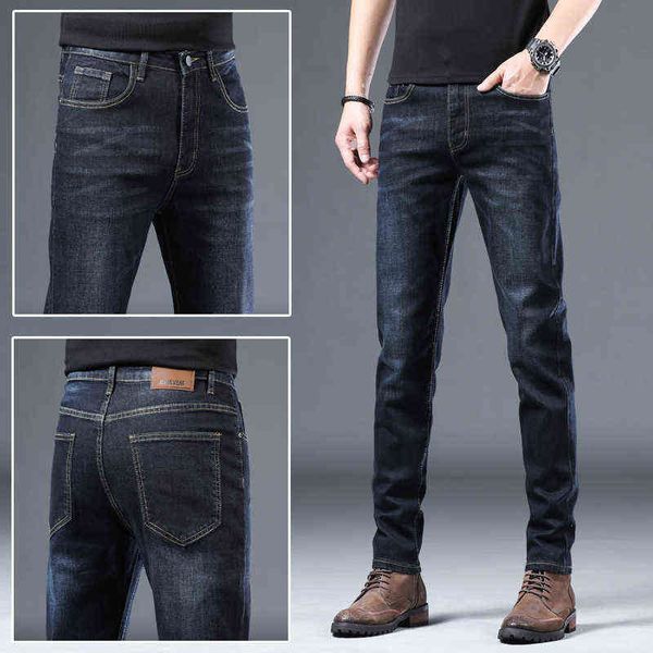 

men's jeans jeans elastic korean trendy long pants middle waist youth casual men's jeans, Blue