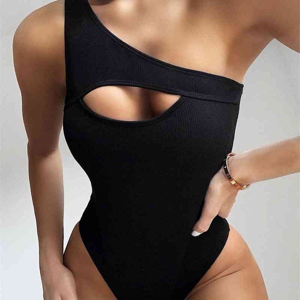 

women's swimwear black ribbed one shoulder monokini women hollow out piece swimsuit female bather bathing suit swim lady nc7p, White;black
