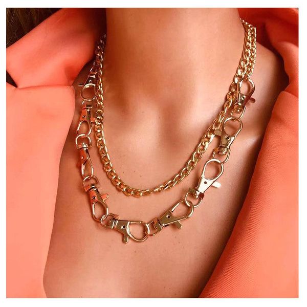 

multi layer cross necklace for men women curb cuban link chain 2021 trend punk keychain chain alloy jewelry gift, Golden;silver