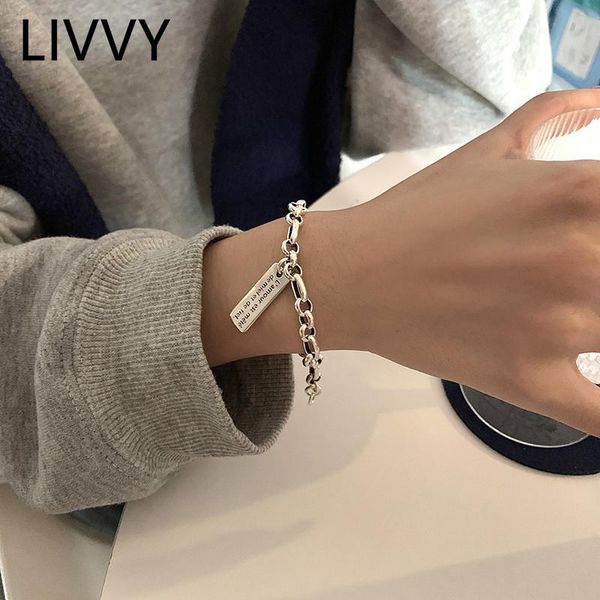 

link, chain livvy thai silver color simple square tag letter bracelet female retro unique design fashion jewelry wholesale, Black