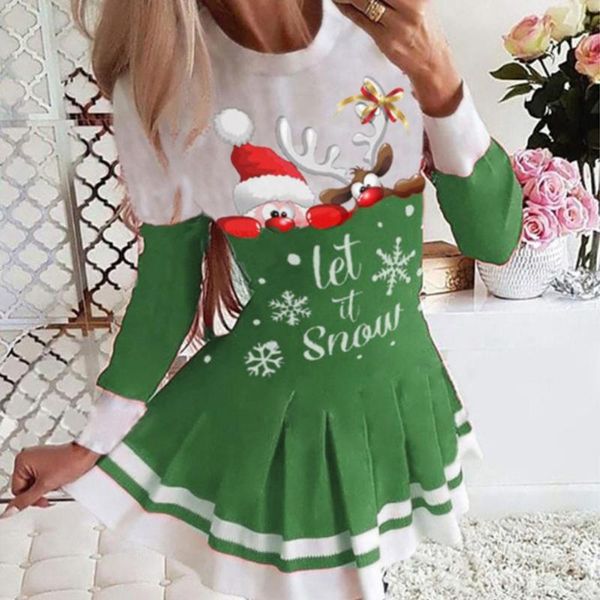 

casual dresses skin-friendly stylish o neck festive christmas dress breathable long sleeve for adult, Black;gray