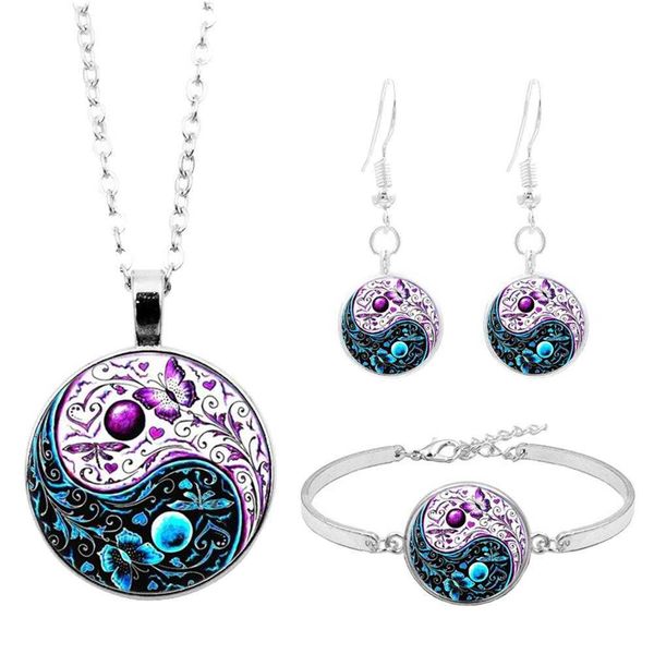 

jewelry sets luxury designer bracelet vintage women round pendant chain necklace hook earrings set fashion, Black