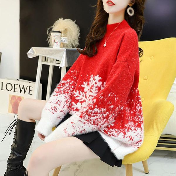 

women's sweaters women half turtleneck knitting snowflake sweater pullover autumn christmas female warm ribbed knitted top, White;black