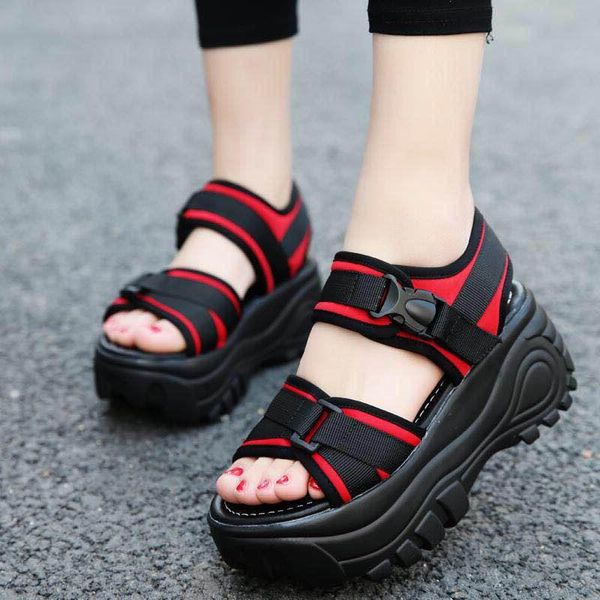 

dress shoes fashion platform sandals summer light soft bottom sports woman student streetwear concise roman wedge 34-40, Black