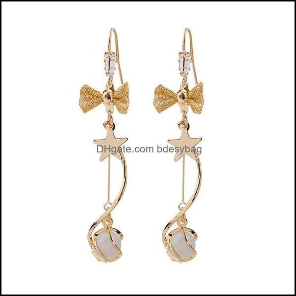 

stud jewelrystud korean version of the small fresh and long temperament cat eyes sweet bow-shaped tassel earrings drop delivery 2021 pmqib, Golden;silver