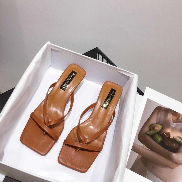 

slippers summer 2021 wind wear thin heel square head holiday, Black