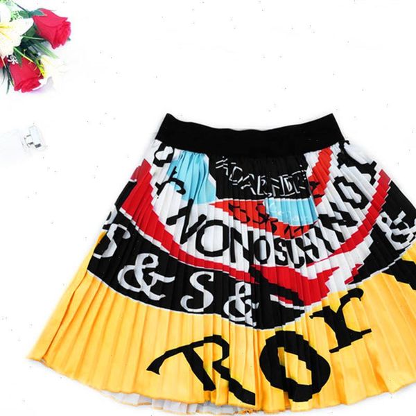 

vintage cartoon letter print pleated mini skirts women new summer holiday casual high waist skirt faldas mujer moda 2021, Black