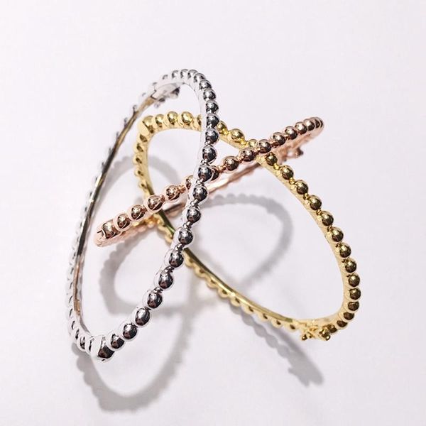 

no zircon stone copper bangle rose gold silver color polishing beads bracelet for women party designer jewelry, Black