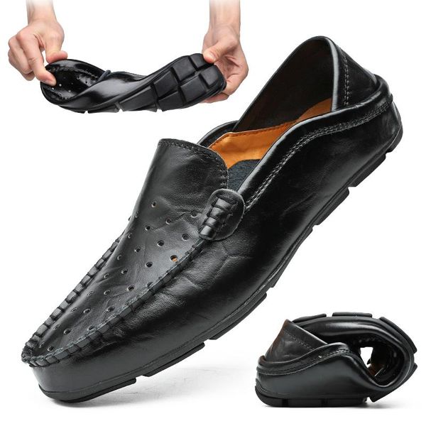

dress shoes men toe leather casual loafers male business office zapatillas hombre driving 47, Black