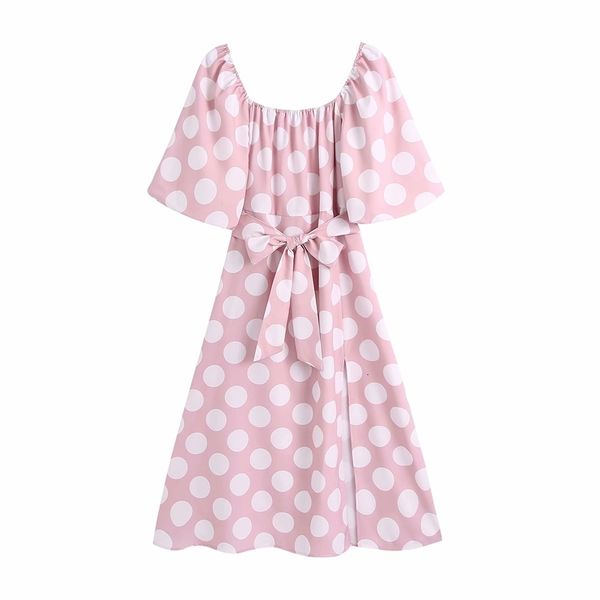 

women's t-shirt sweet women pink polka dot sashes dress 2021 fashion ladies square collar loose elegant female chic lantern sleeve, White