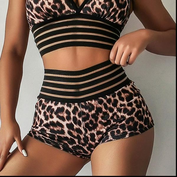 

new 2021 women shorts summer leopard print high waist shorts stretch slim casual drop shipping, White;black
