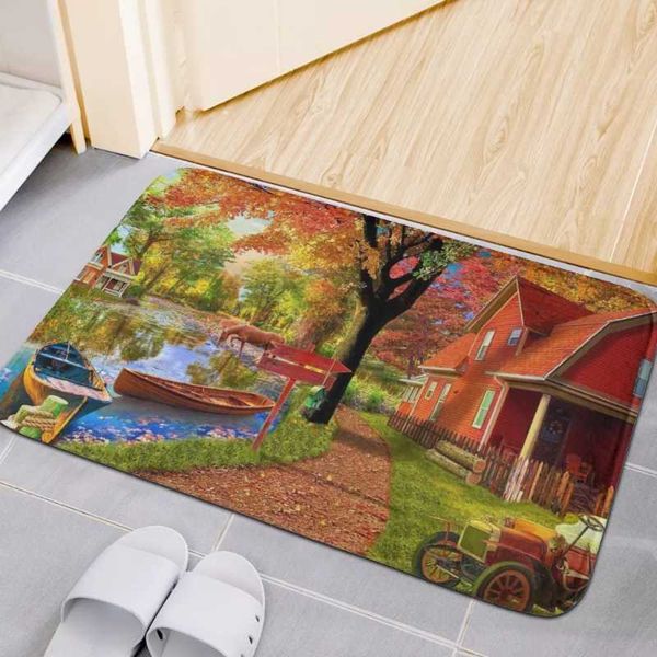

carpets upetstory autumn village print entrance doormat funny wecome floor door mats absorbent indoor kitchen living room carpet rugs