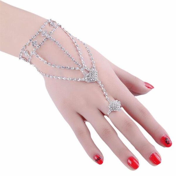 

charm bracelets luxury rhinestone hand chain bracelet set rings wedding for women bridal jewelry fashion, Golden;silver