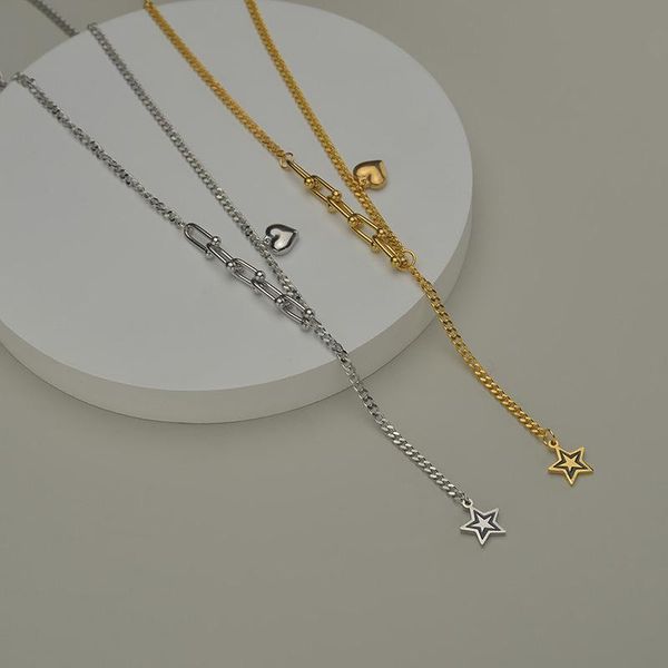 

pendant necklaces allme 2021 gold color love heart for women asymmetric chain long tassel star choker necklace gifts, Silver