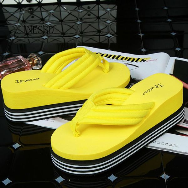 

slippers non-slip thick heels women flip flops platform wedges shoes for med ladies slides, Black