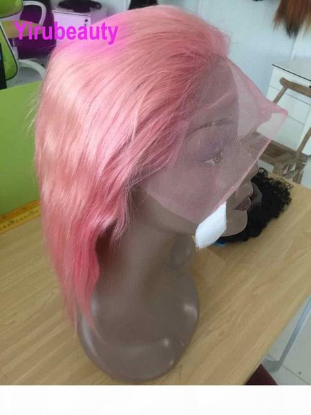 

brazilian virgin hair 13x4 lace front wigs pink lace front 10-26inch straight human hair body wave custom-made pre plucked with baby hair, Black;brown