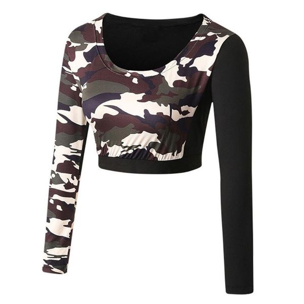 

yoga outfits ladies fitness clothes sports running training dew navel tight body quick-drying camouflage long sleeves female, White;red