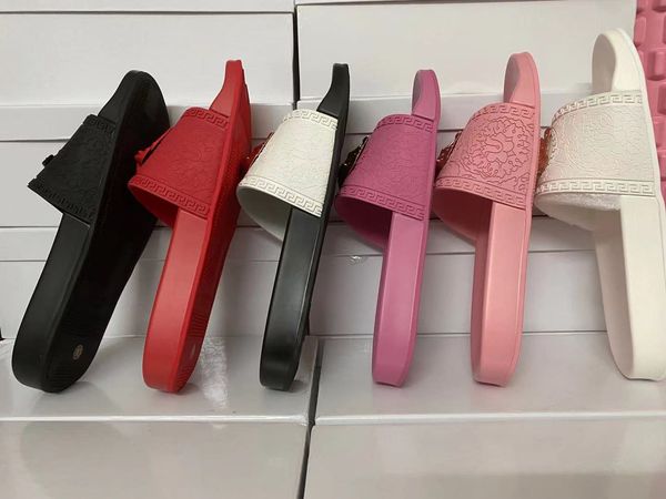 

studded leather slippers women men sandals slides summer fashion indoor wide flat flip flop slide slideshow with box size eur35-45, Black