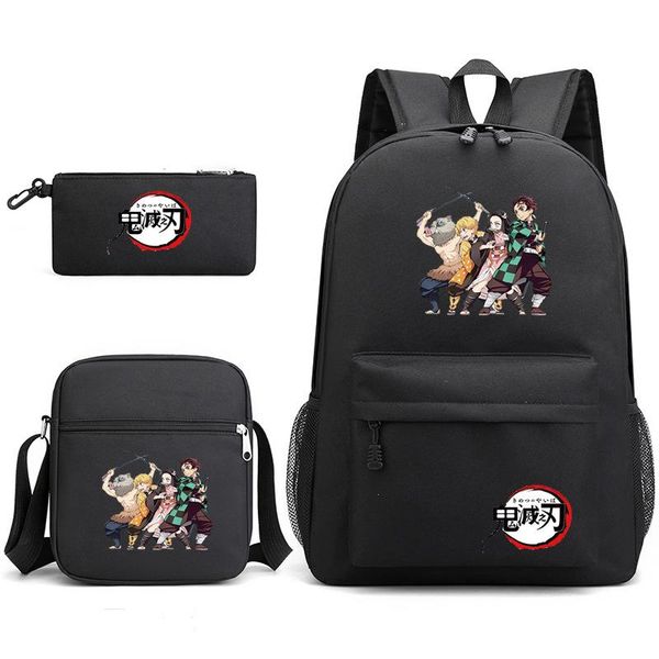 

backpack 3pcs set demon slayer children school backpacks cool schoolbag student shoulder bag for boy pen pencil bags