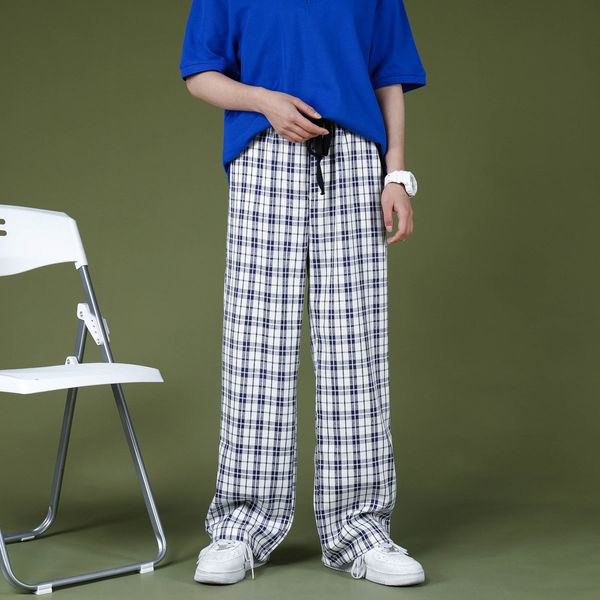 

2021 new men's lattice printing lengthen casual streetwear fashion haren pants elastic waist trousers 2 color sweatpants oat7, Black