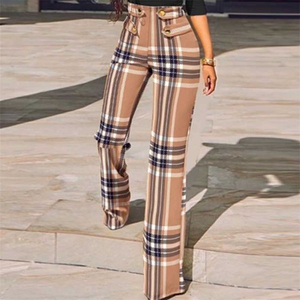 

women elegant skinny straight pants spring houndstooth plaid print trouser all match high waist office suit slim 211115, Black;white