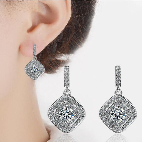

stud oan fashion rose gold 925 sterling silver earrings for women party jewelry gifts exquisite micro-inlay zircon square earring, Golden;silver