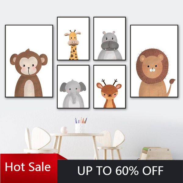 

paintings self-adhesive painting wall sticker giraffe elephant deer lion monkey hippo animal nordic posters pictures kids room decoration