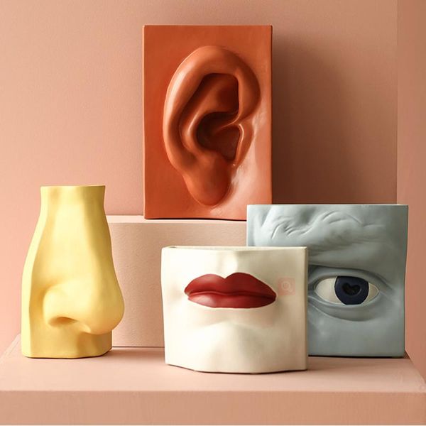 

nordic facial features ear nose eye mouth flower insert resin vases office deskplant flowers pot vase home decoration