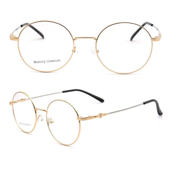 

fashion sunglasses frames women round vintage memory metal eyeglass men optical glasses prescription eyewear classic light gold spectacles, Black