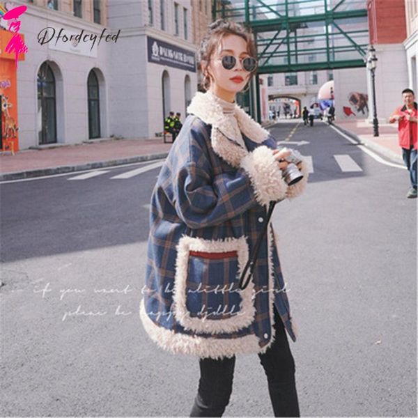 

women's fur & faux 2021 autumn winter coat women clothes korean style temperamen plaid lapel student lab short z608, Black