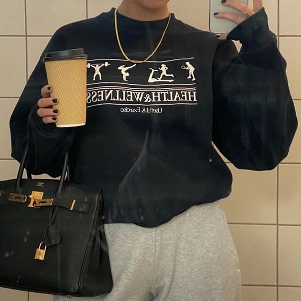 

2021 new vintage graphic print oversized sweatshirt women autumn winter long black retro loose female casual streetwear sweatshirts i8h