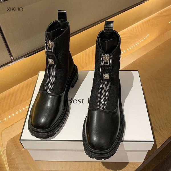 

boots front zipper women's spring and autumn single british wind inside high, Black