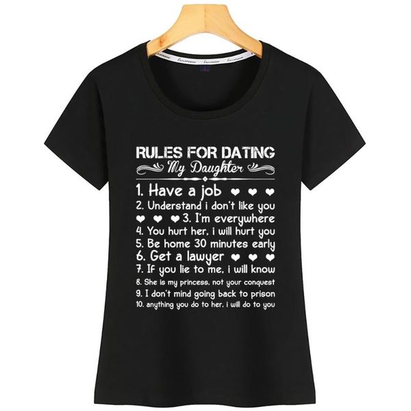 

t shirt women daddy rules for dating my daughter humor inscriptions cotton tshirt, White