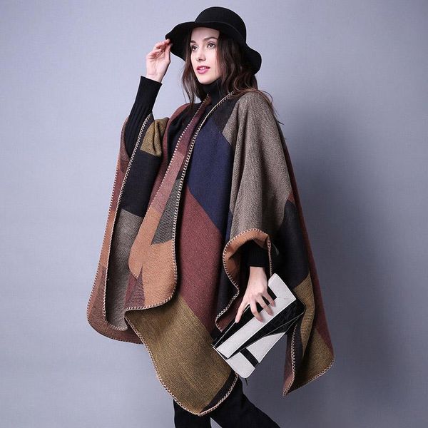 

scarves fashion thick autumn winter women's cape travel imitation cashmere national fork and, Blue;gray