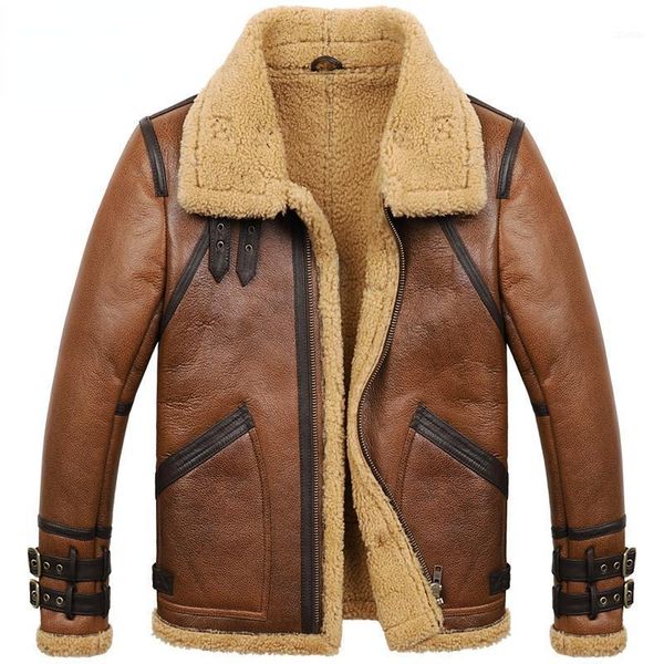 

men's leather & faux winter natural sheepskin jacket men autumn 2021 warm thick casual wool liner jackets fur coats veste homme gxy909, Black