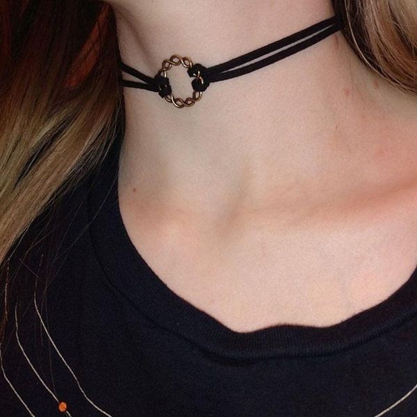 

chokers celtic circle black suede choker, custom lengths, punk choker, Golden;silver