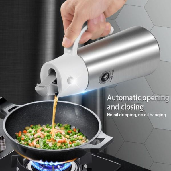 

storage bottles & jars stainless steel seasoning bottle automatic opening and closing kitchen set household organization large capacity oil