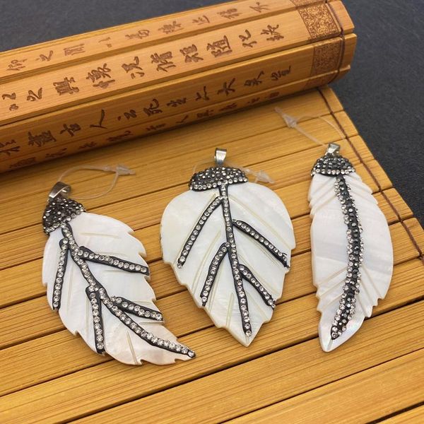 

charms natural freshwater shell pendant white various leaf shape vein diamonds can be diy handmade exquisite jewelry necklace gift, Bronze;silver