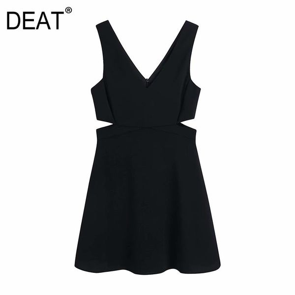 

casual dresses [deat] black loose sleeveless hollow out high waist v-neck show dress women summer 2021 fashion tide 13c291, Black;gray