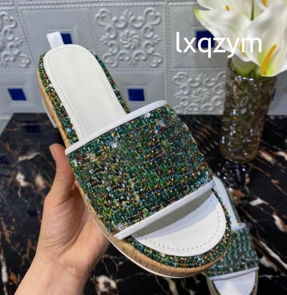 

2021 summer slippers woman jelly shoes sandals slip on flat shoes ladies slides tweed rubber outdoor footwear, Black