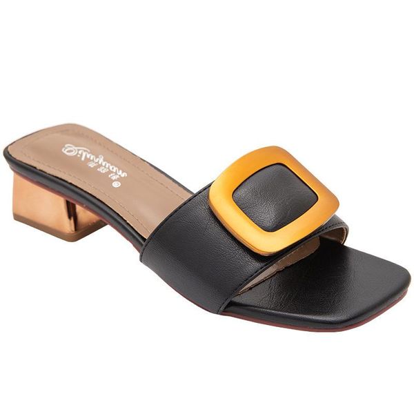 

sandals pu circle head coarse with women's woman 2021 mouth, Black