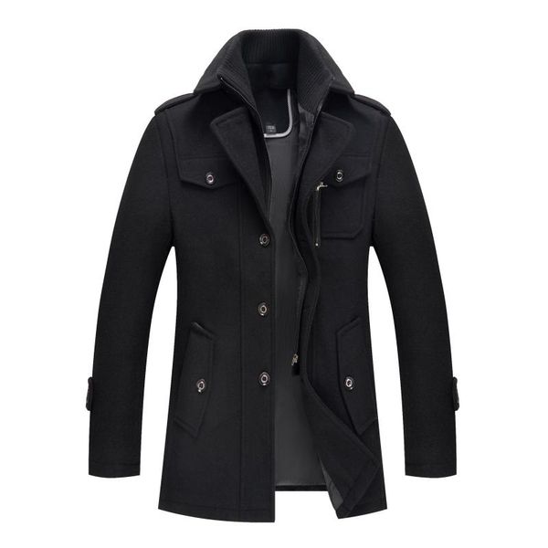 

men's wool & blends autumn woolen jacket coat winter man fashion long overcoat men solid color double collar thickened lapel, Black