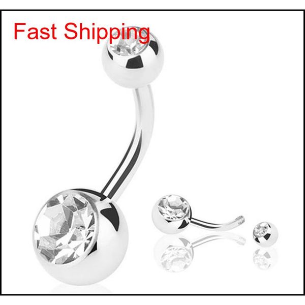 

new 316l surgical steel navel rings crystal rhinestone belly button navel bar ring body jewelry piercing 50pcs l qylqlm bdefashion, Silver